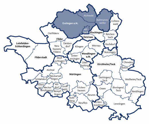 Einzugsgebiet des JU-Stadtverbands Esslingen a. N. im Kreisverband Esslingen